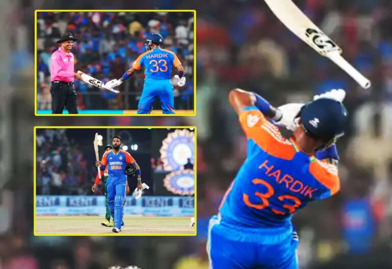 In T20 against Bangladesh bat slipped from hardhik pandyas hand